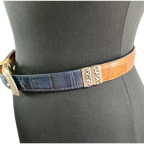Black & Brown Reversible Crocodile Pattern Belt w/ Silvertone Hardware EUC - Picture 1 of 10